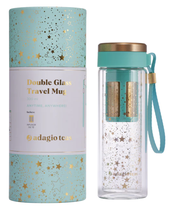 Travel Mug Vidrio Menta Estrellas