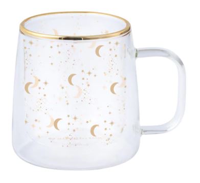 Taza Doble Vidrio Lunas Doradas